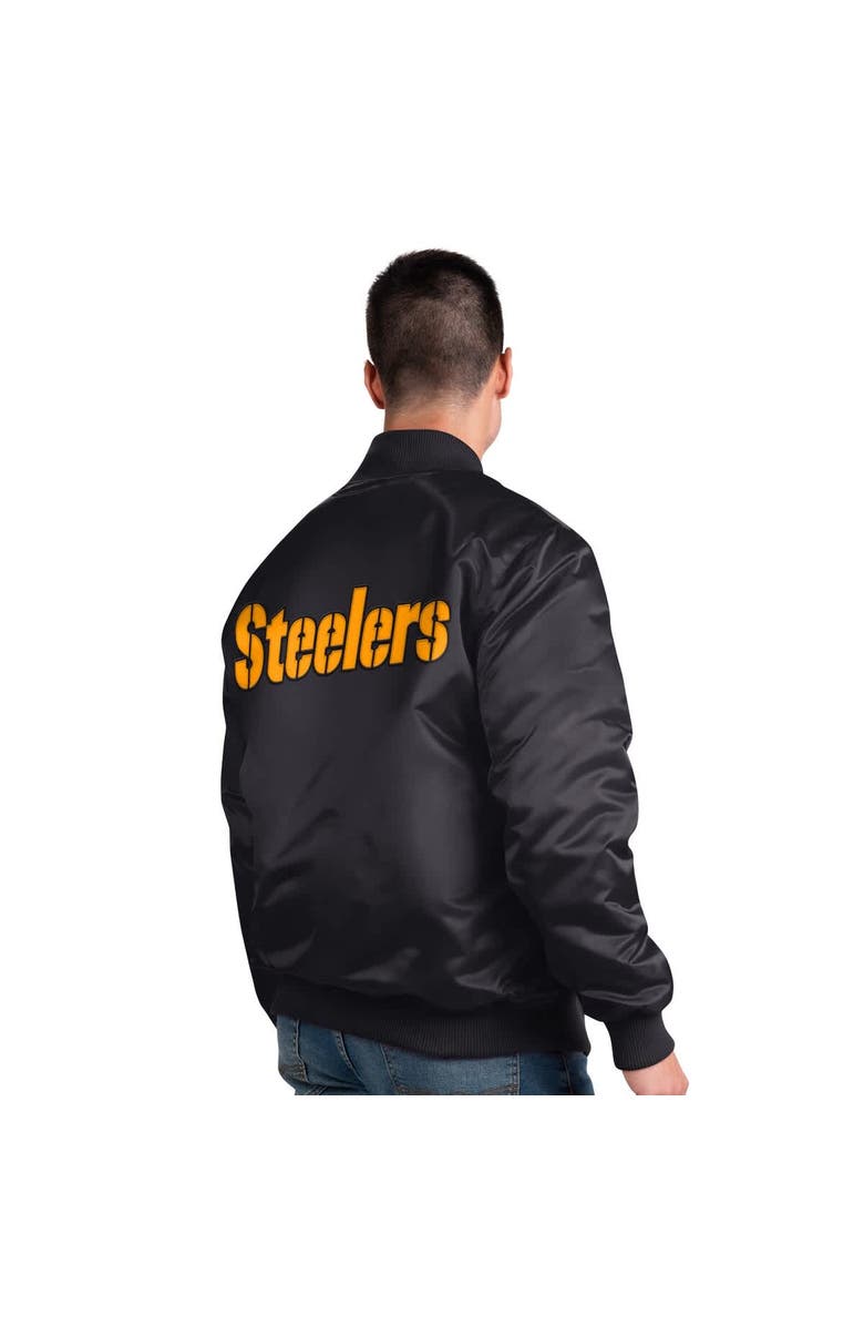 STARTER Men's Starter Black Pittsburgh Steelers Exclusive Satin Full-Snap Varsity Jacket, Alternate, color, Black