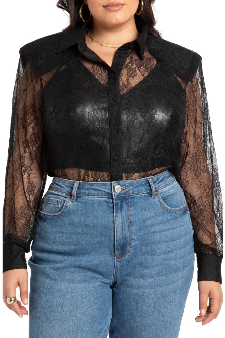 Sheer Lace Blouse, Main, color, TOTALLY BLACK