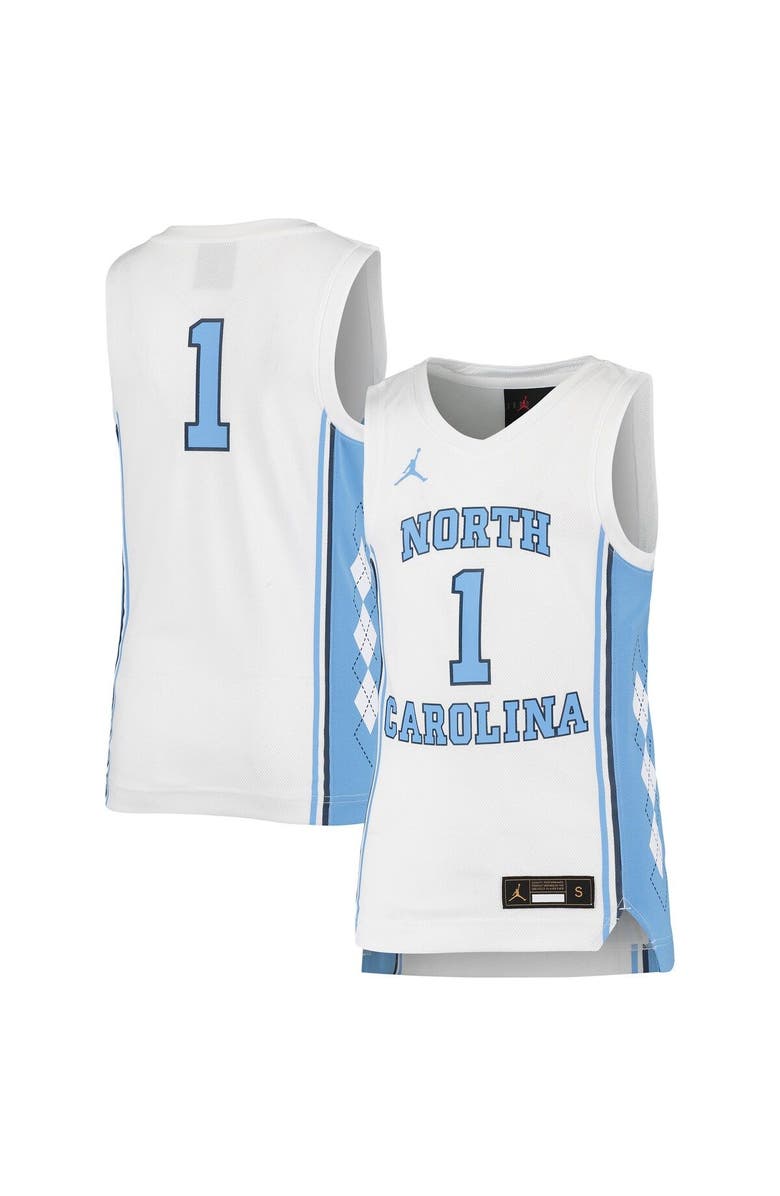 Jordan Brand Youth Jordan Brand #1 White North Carolina Tar Heels Team Replica Basketball Jersey, Main, color,