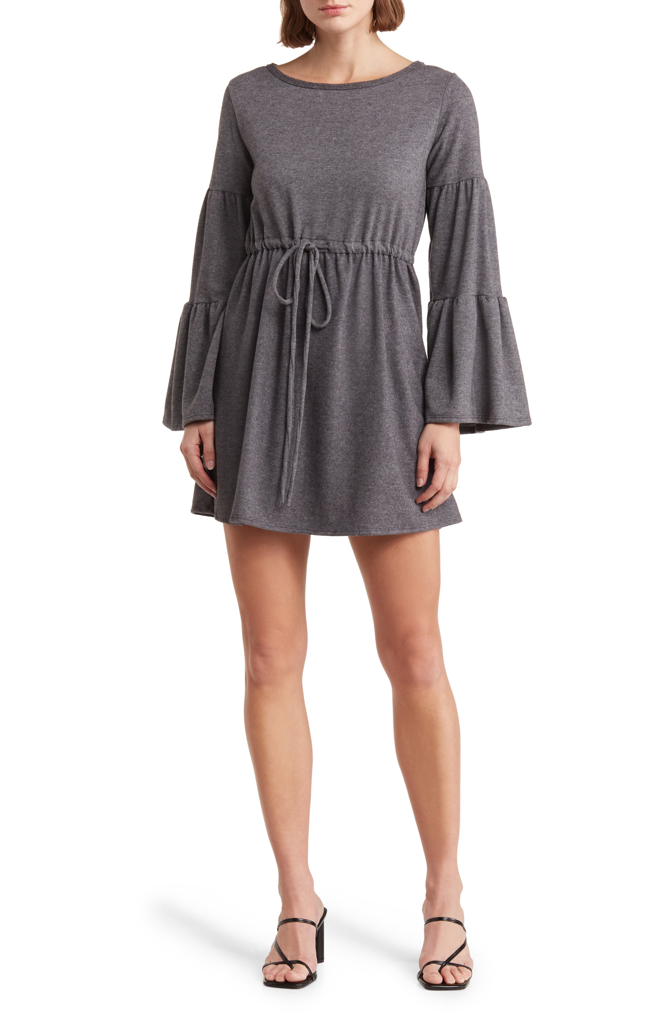GO COUTURE Boat Neck Bell Sleeve Minidress