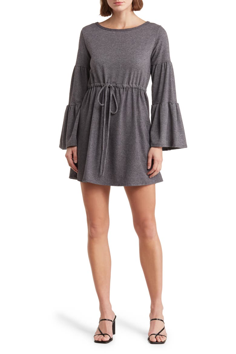 Boat Neck Bell Sleeve Minidress, Main, color, CHARCOAL