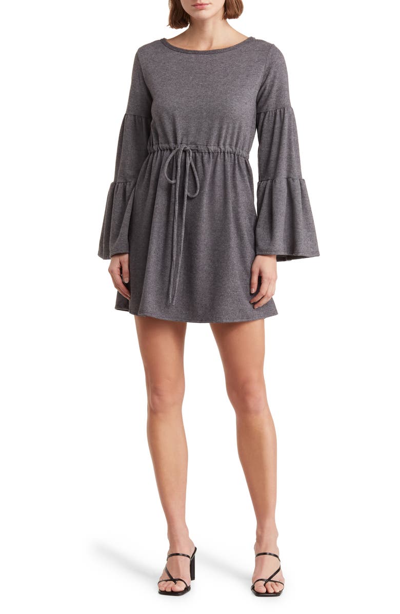 GO COUTURE Boat Neck Bell Sleeve Minidress, Main, color, Charcoal