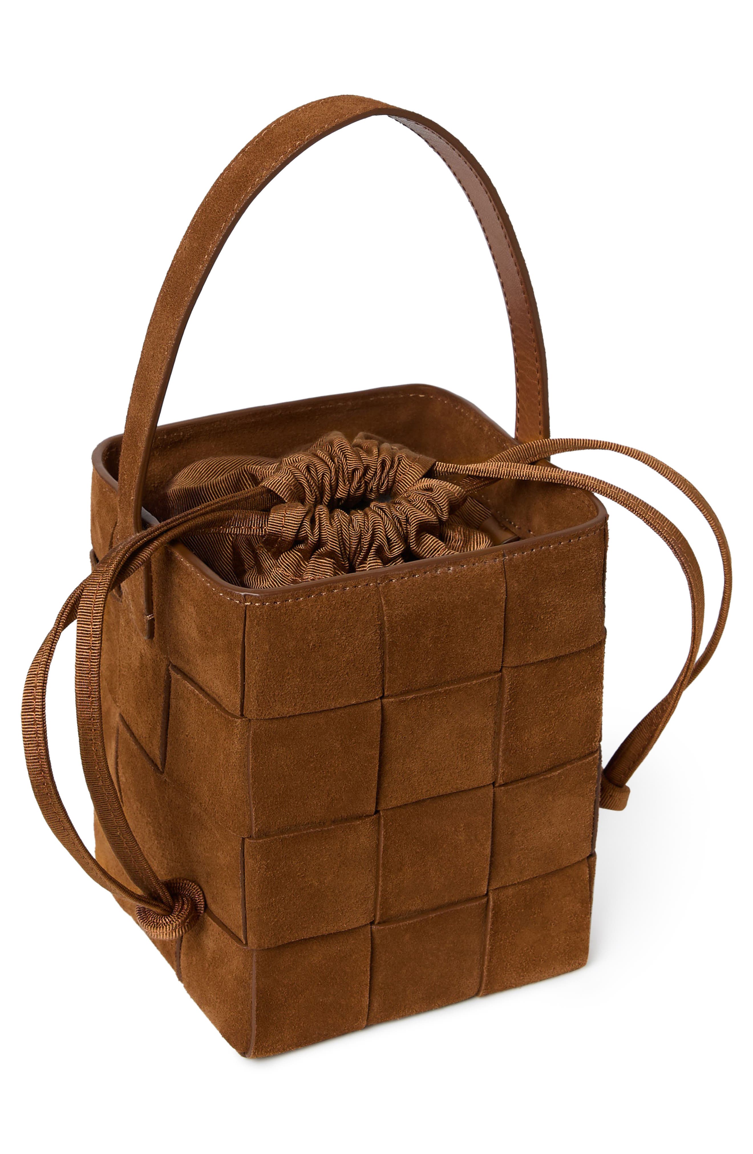Loeffler Randall Laithe Wide Woven Bucket Bag, Alternate, color, Cacao