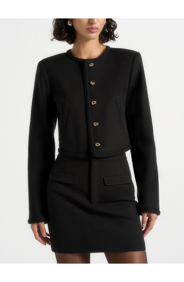 Manière De Voir Madeline Cropped Tailored Jacket With Braided Trim, Main, color, Black
