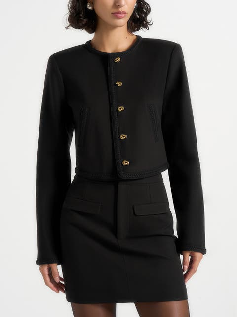 Madeline Cropped Tailored Jacket With Braided Trim