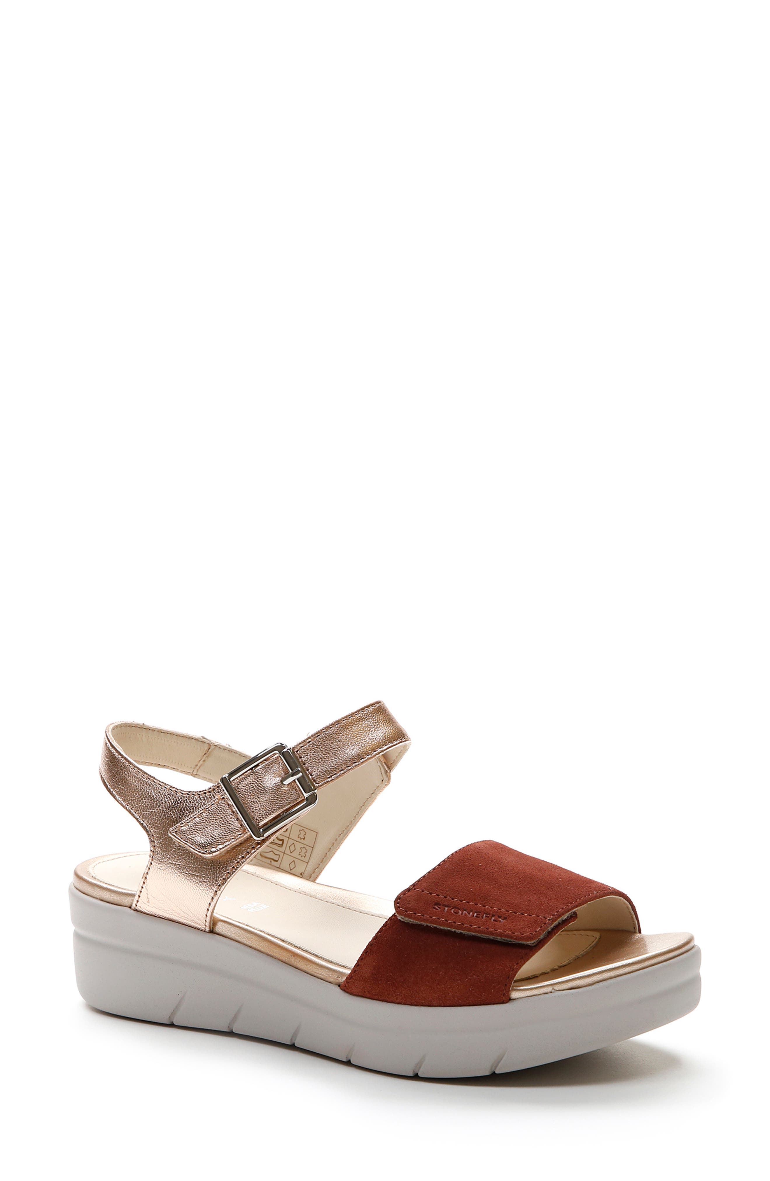 Aqua III Platform Sandal, Main, color, COGNAC/ ROSE GOLD