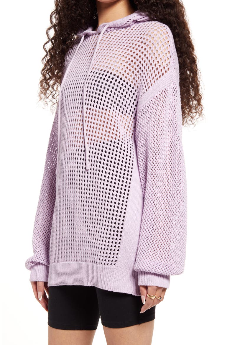 Oversize Loose Knit Cotton Hoodie, Alternate, color, PURPLE BLOOM