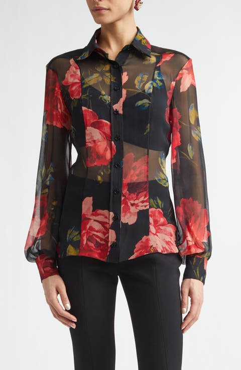 Isabella Sheer Silk Chiffon Button-Up Shirt