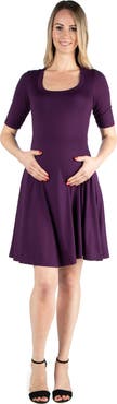 24seven Comfort Apparel Maternity Knee Length A-Line Elbow Sleeve Dress