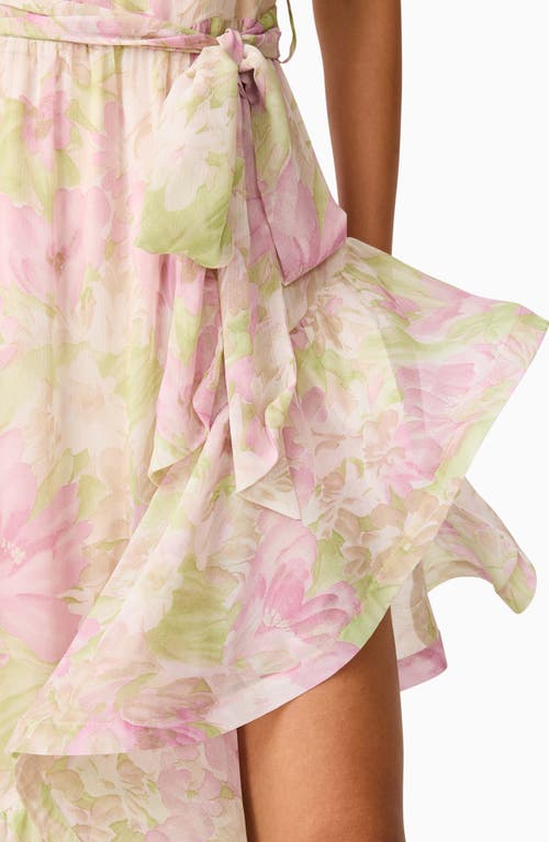 Elliatt Lacinda Ruffle Tie Waist Asymmetric Gown In Ivory Multi