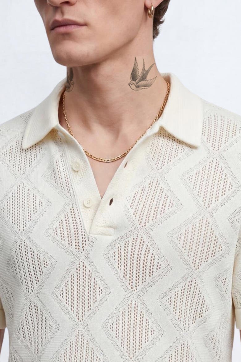 Otis Diamond Cotton Crochet Polo Shirt, Alternate, color, Cream
