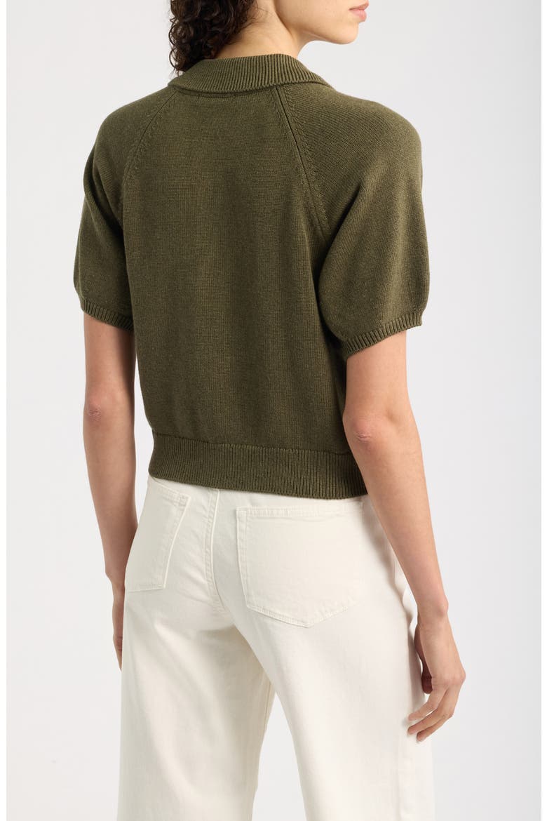 Birch Puff Sleeve Organic Cotton Blend Polo Sweater, Alternate, color, MIXED HERB