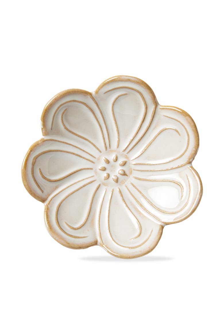 Gardenia Flower Trinket Dish White Stoneware Everyday, Main, color, White