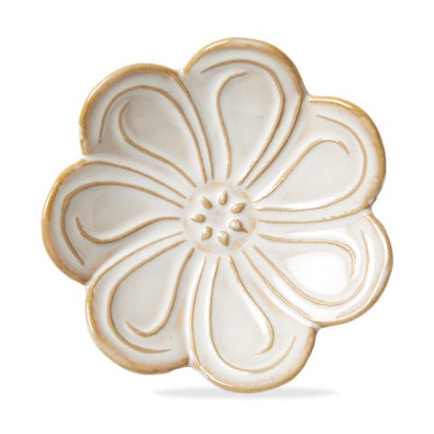 Gardenia Flower Trinket Dish White Stoneware Everyday