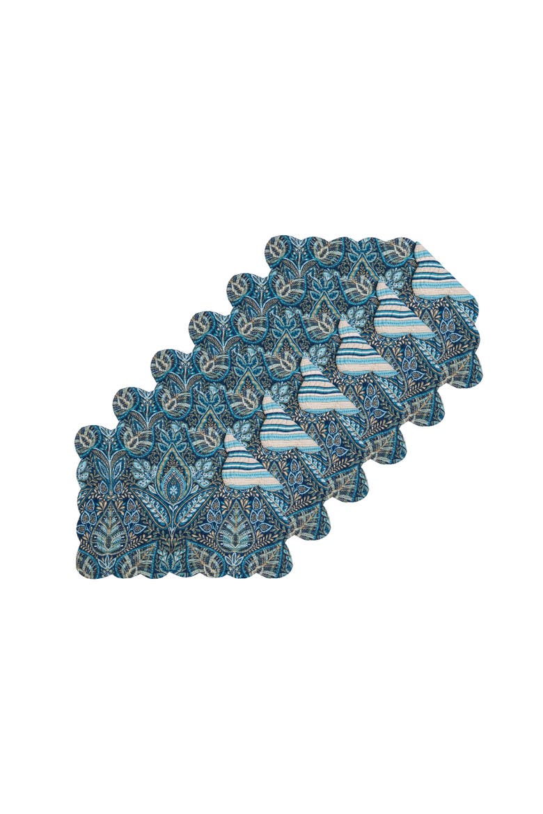 Bailey Blue Vintage 100% Cotton Quilted Set of 6 Placemats 13" x 19", Main, color, Blue
