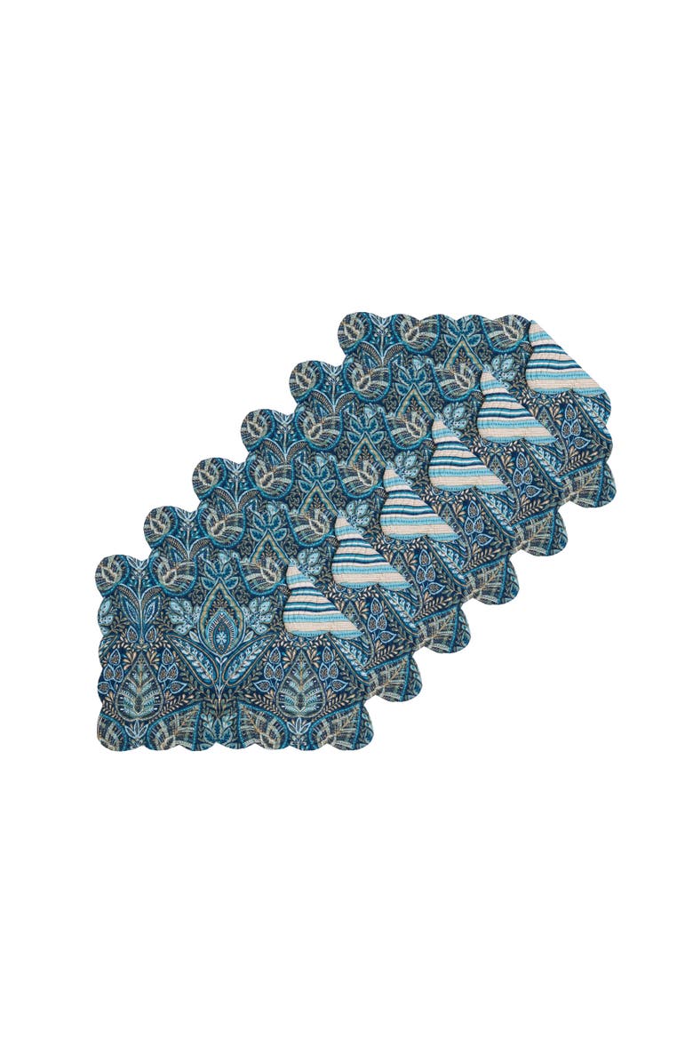 C&F Home Bailey Blue Reversible Machine Washable Scallop Quilt Placemats Set of 6, Main, color, Blue