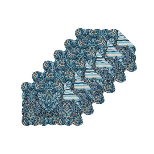 C & F Home C&f Home Bailey Blue Reversible Machine Washable Scallop Quilt Placemats Set Of 6