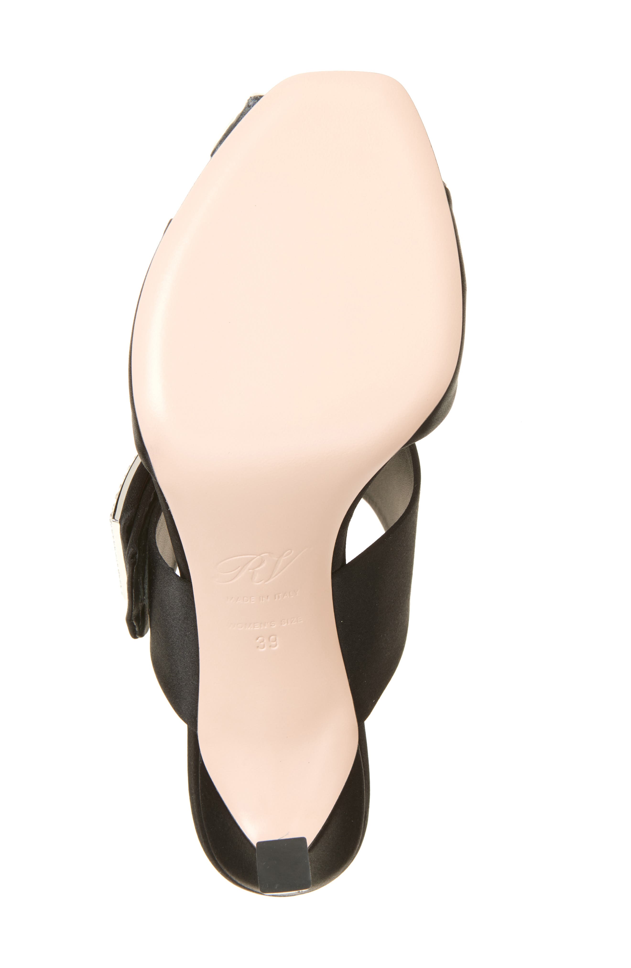Roger Vivier Trompette Crystal Buckle Satin Sandal, Alternate, color, Nero