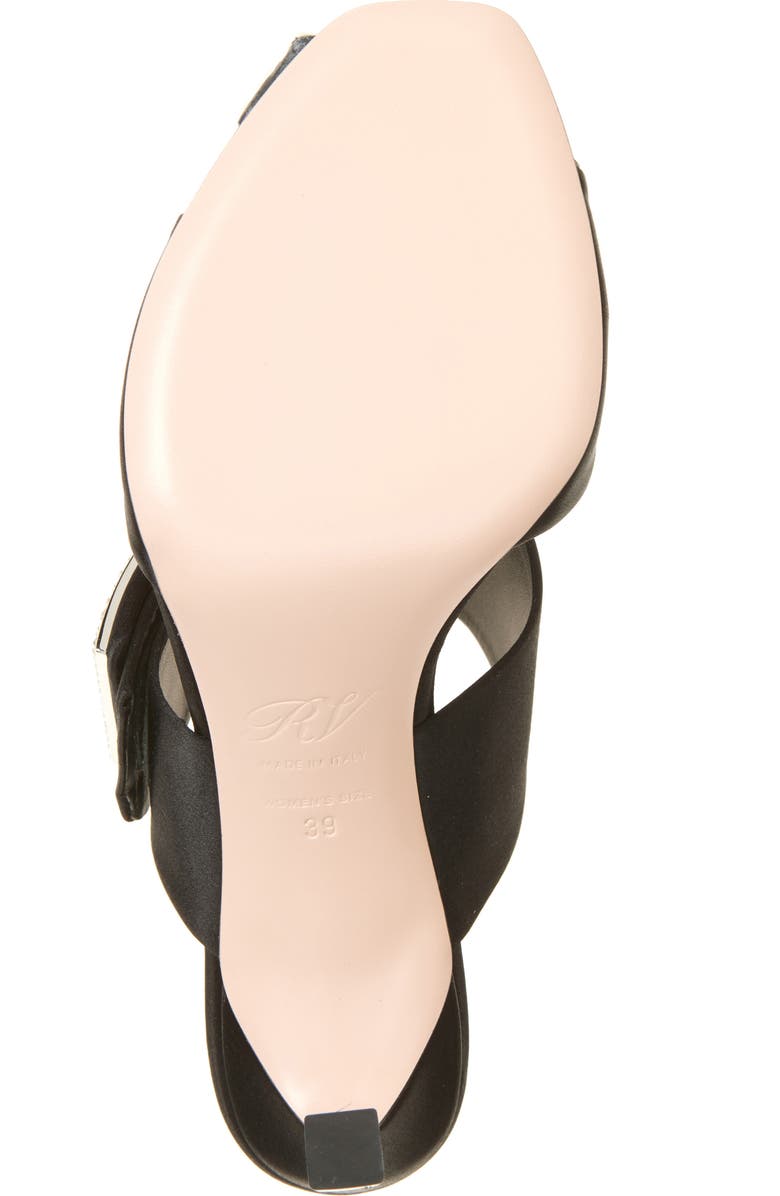 Roger Vivier Trompette Crystal Buckle Satin Sandal, Alternate, color, Nero