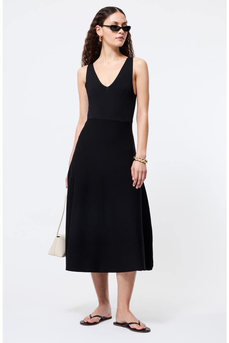Knit Fit & Flare Midi Dress, Alternate, color, BLACK