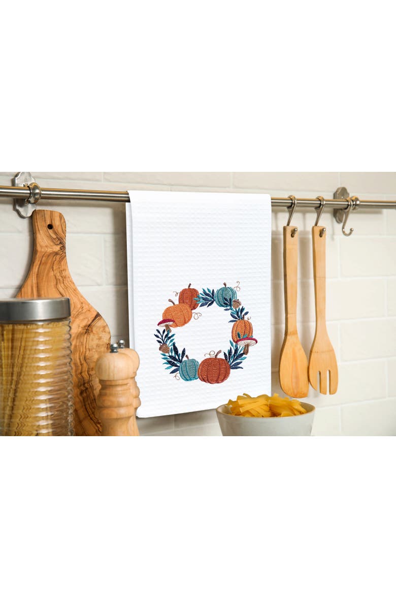 C&F Home Fall Pumpkin Wreath 100% Cotton Flour Sack Dishtowel, Alternate, color, Blue