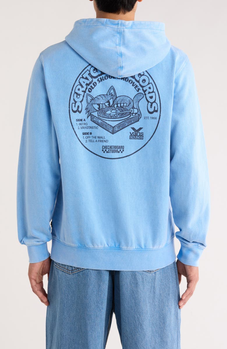 Vans Scratched Records Fleece Pullover Hoodie, Alternate, color, Tranquil Blue
