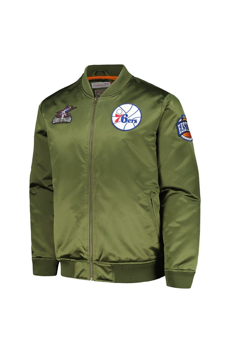 Mitchell & Ness Men's Mitchell & Ness Olive Philadelphia 76ers Hardwood Classics Retro Satin Full-Zip Jacket, Alternate, color, 