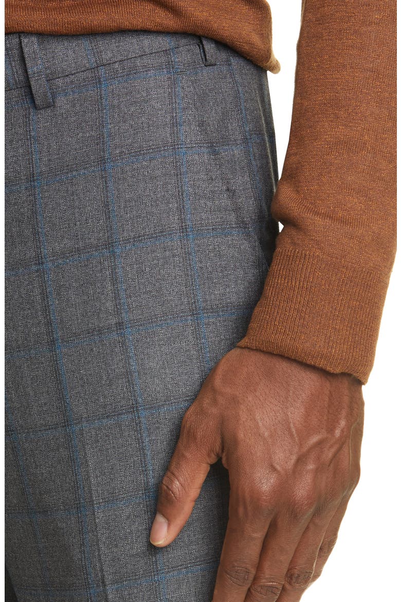 Flat Front Windowpane Wool Dress Pants, Alternate, color, GREY