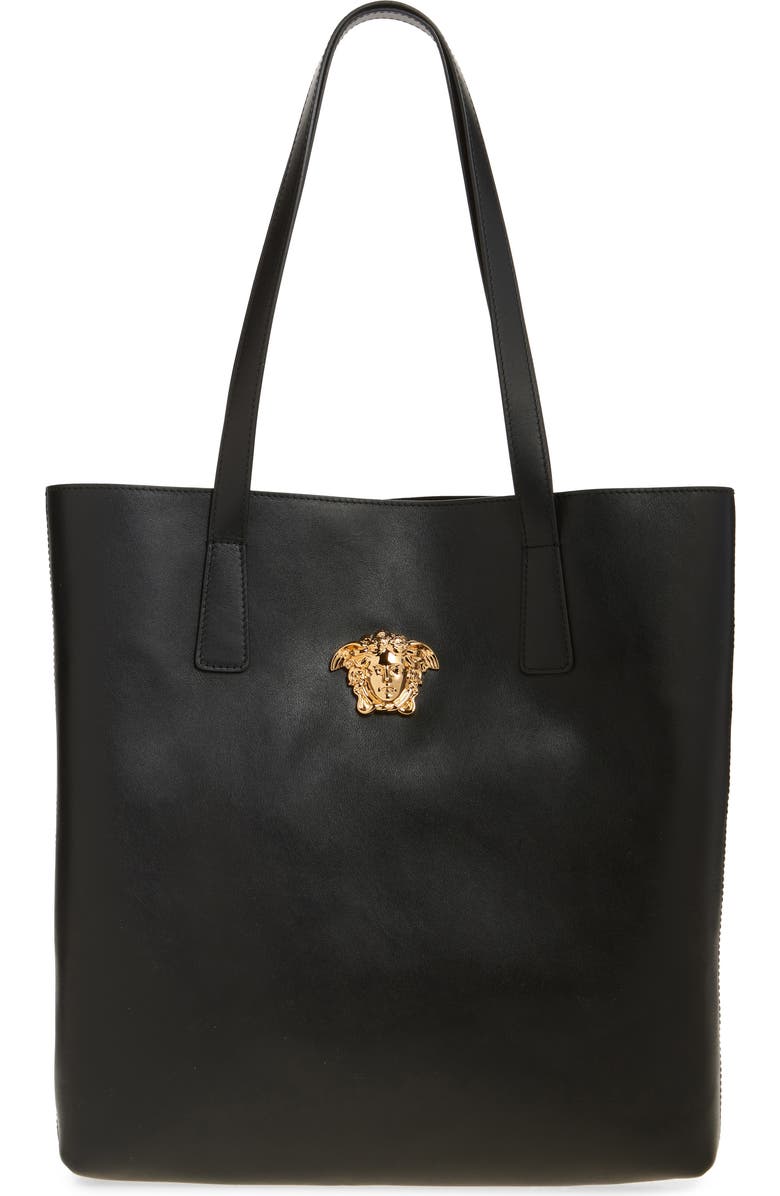 Versace Medusa Leather Tote Bag, Main, color, Black-Versace Gold