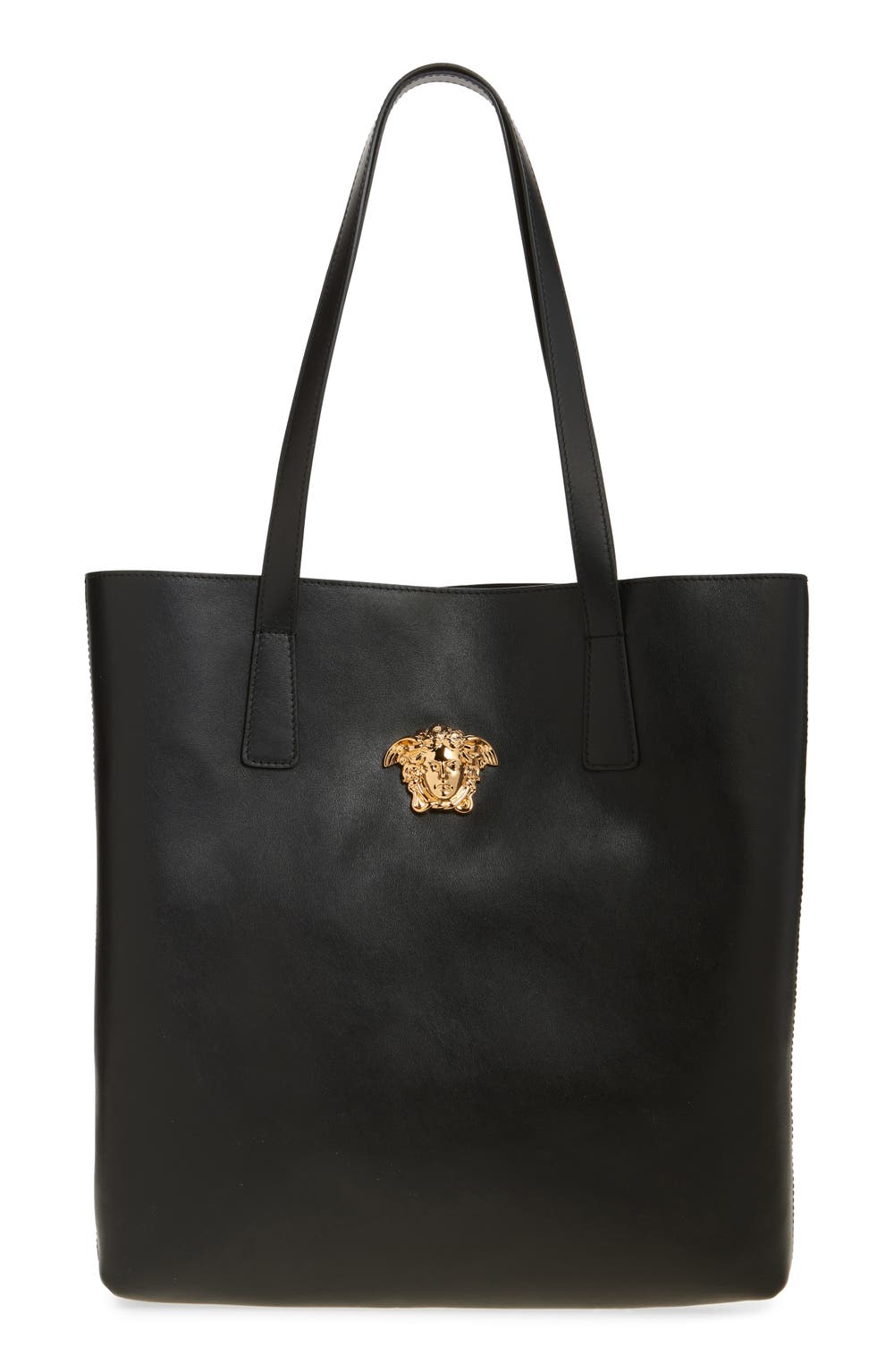 Medusa Leather Tote Bag, color, BLACK-VERSACE GOLD