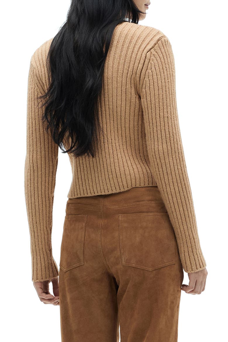 V-Neck Rib Cardigan, Alternate, color, MEDIUM BROWN