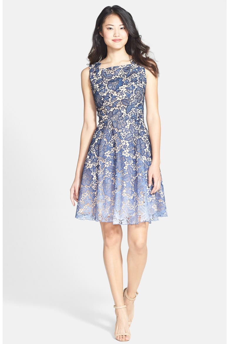 'Futura' Ombré Lace Fit & Flare Dress, Alternate, color, DANUBE