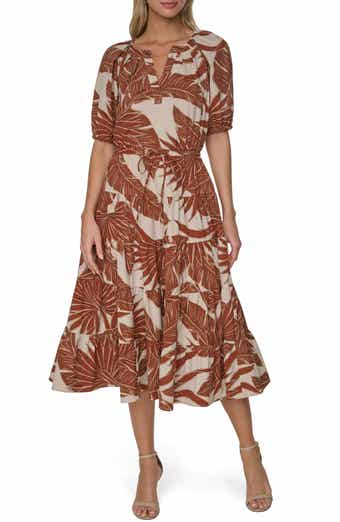 Printed Split Neck Tiered Dress