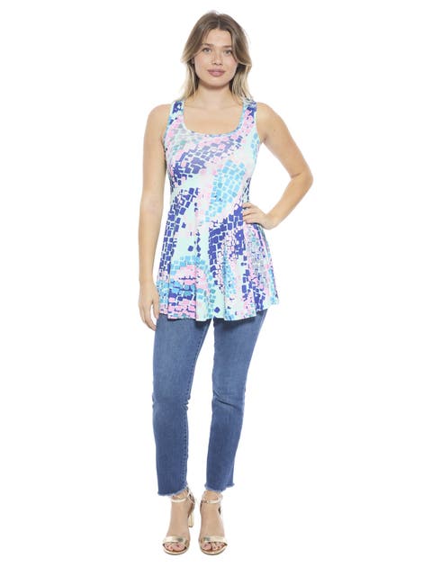 Womens Abstract Scoop Neck Tunic Tank Top