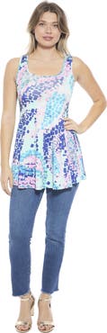 24seven Comfort Apparel Womens Abstract Scoop Neck Tunic Tank Top