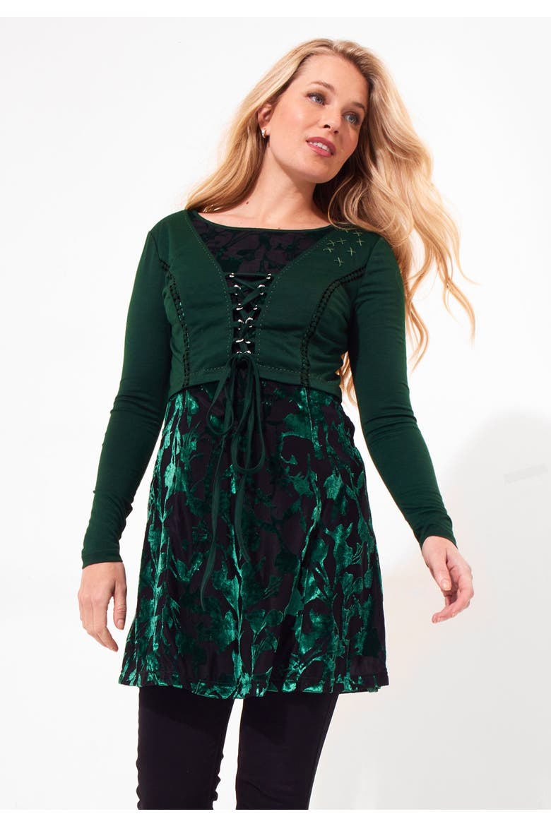 Burnout Velvet Shrug Tunic, Alternate, color, EMERALD BURNOUT LEAVES