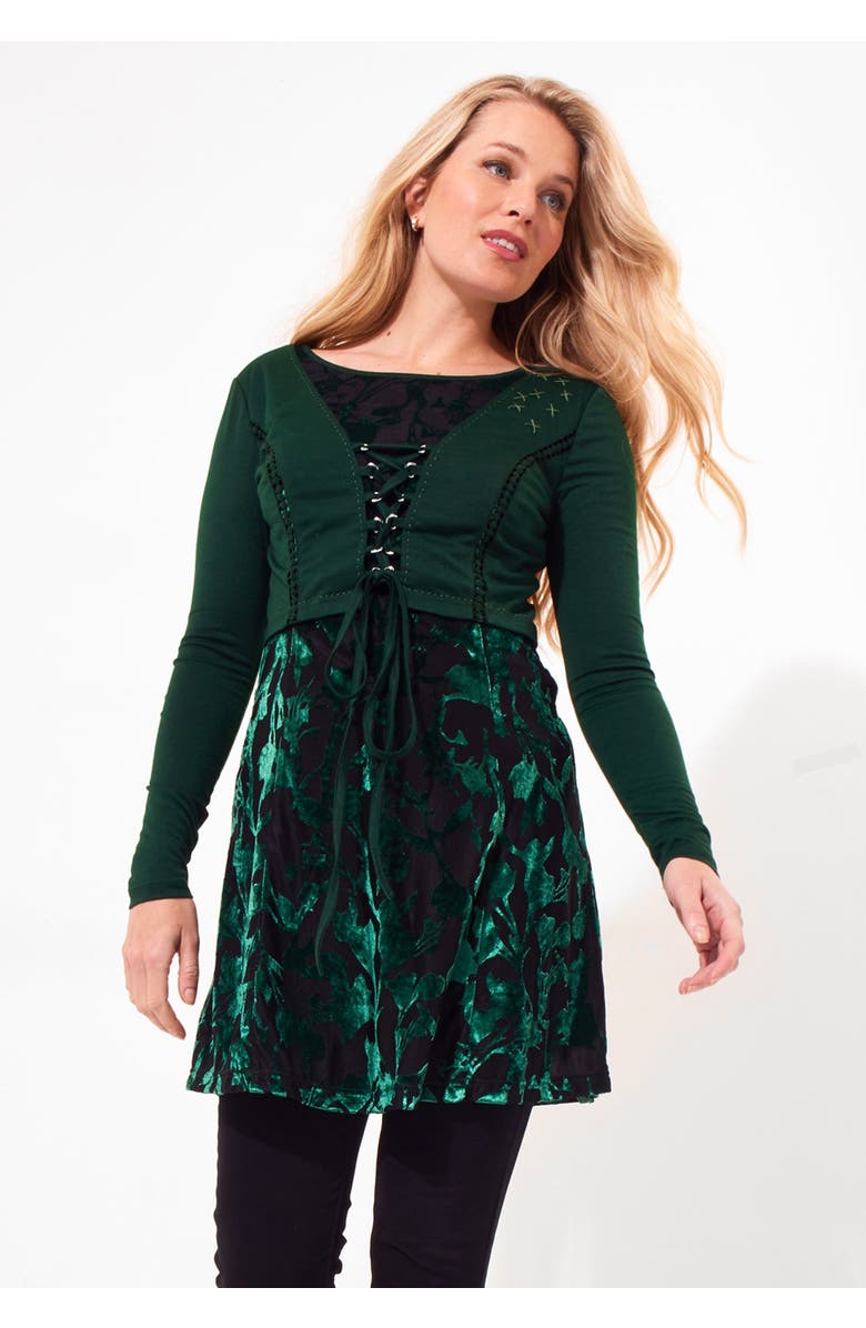 Joe Browns Burnout Velvet Shrug Tunic, Alternate, color, Emerald Burnout Leaves