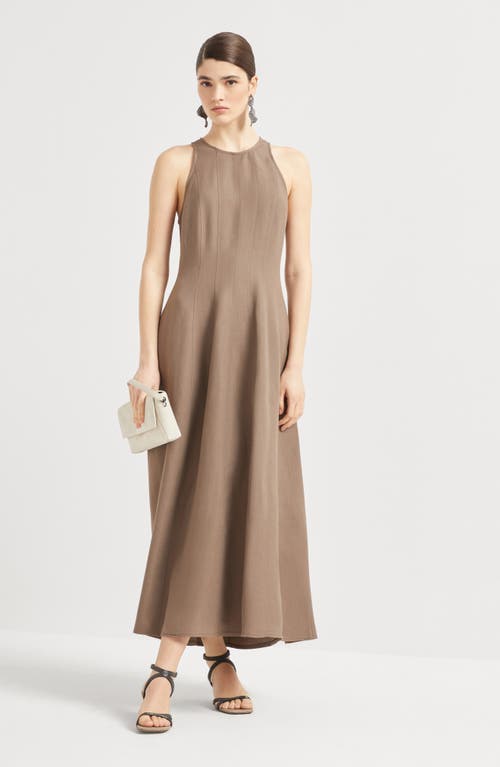 Brunello Cucinelli A-line Dress In Viscose And Linen Blend In Cocoa