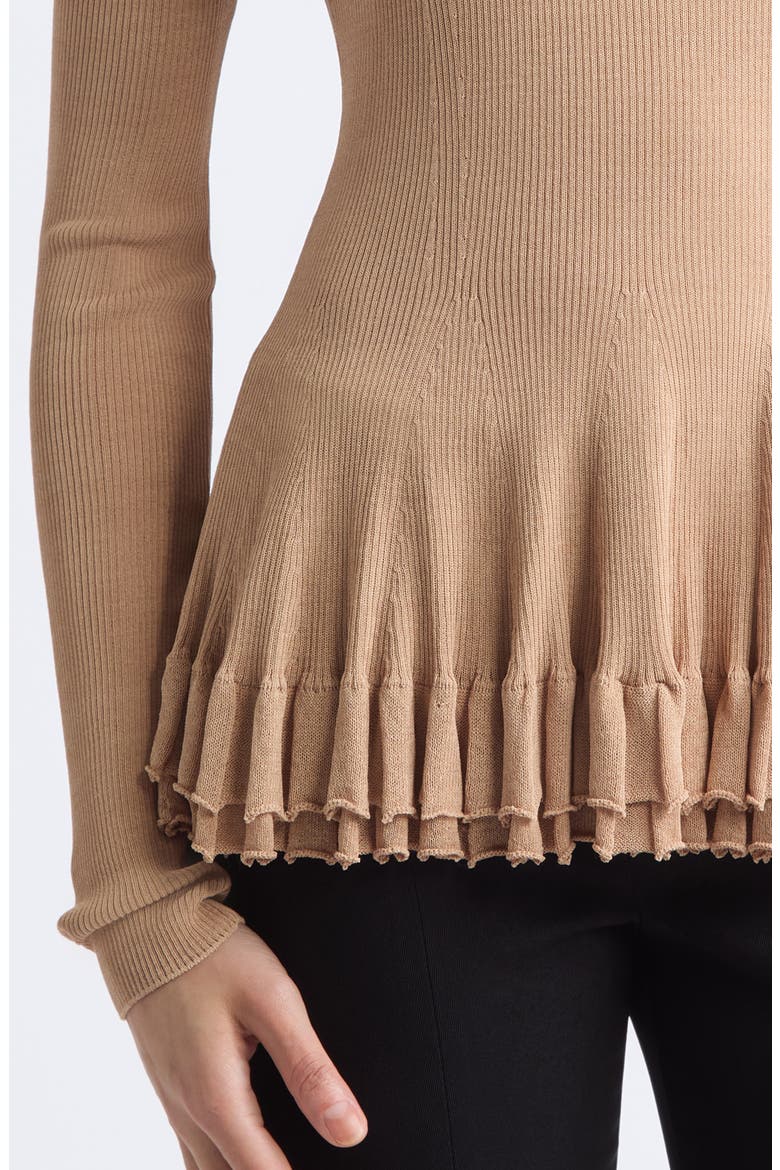 Meritt Ruffle Hem Rib Turtleneck Sweater, Alternate, color, TAN