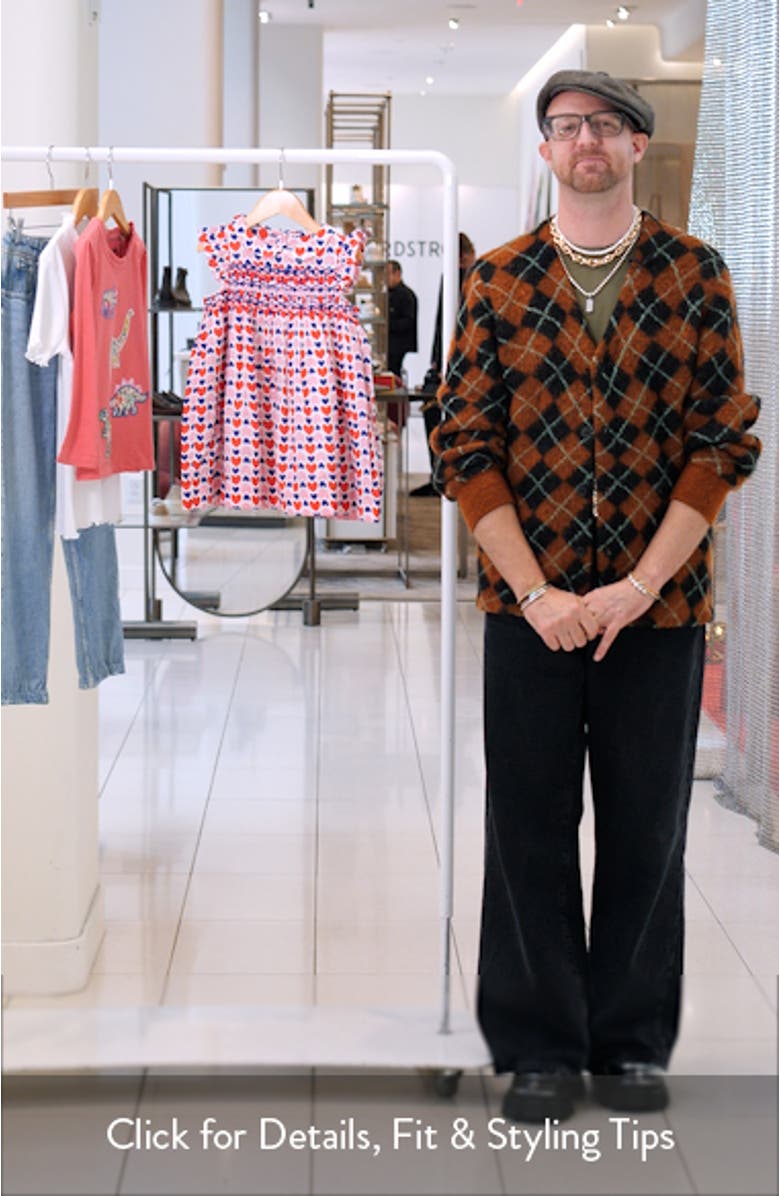 Kids' Adeline Heart Print Smocked Cotton Dress, sales video thumbnail