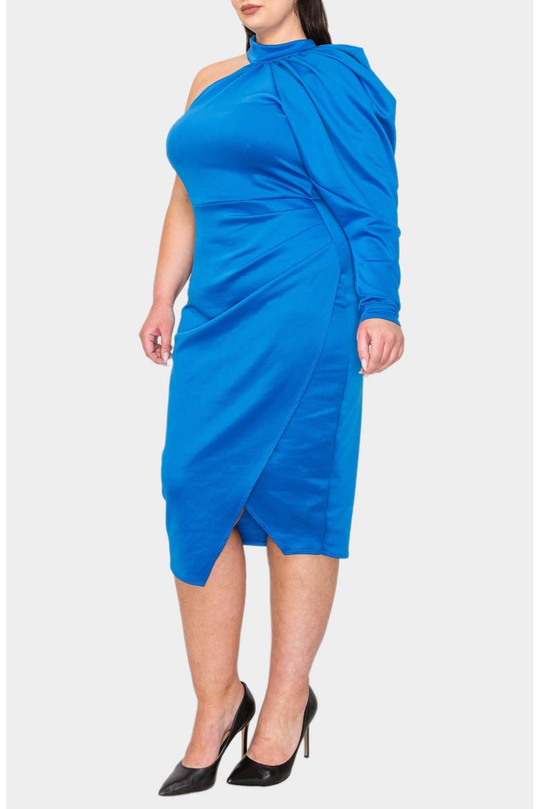 Gigi One-Shoulder Long Sleeve Midi Dress, Alternate, color, TURQUOISE