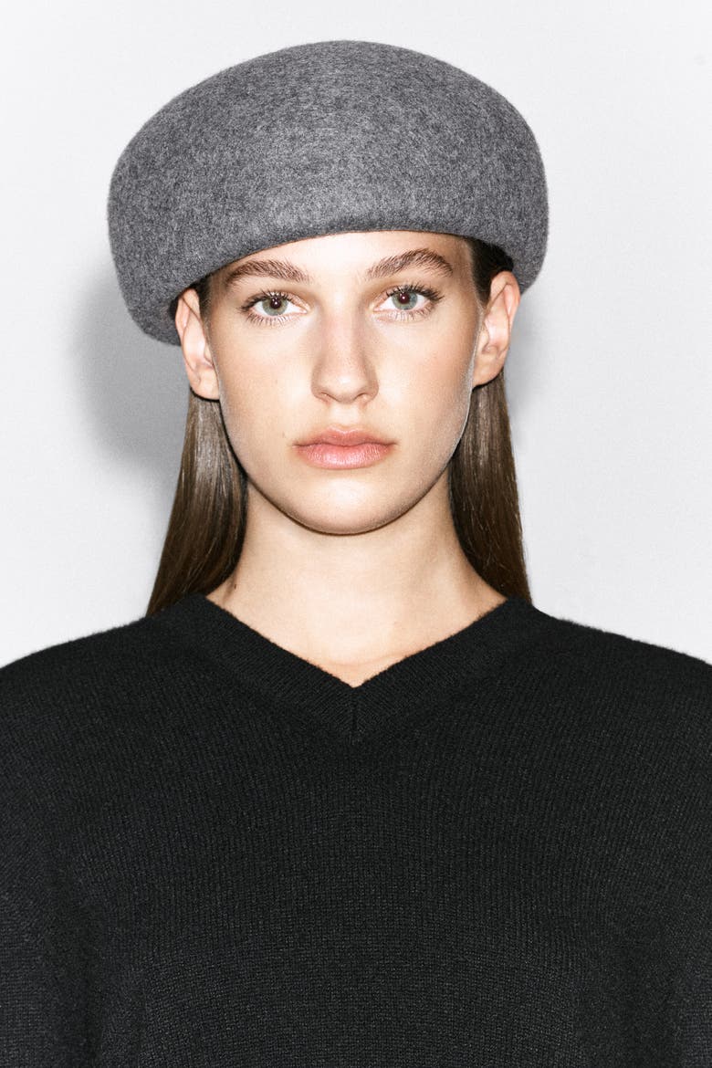 Sculpted Wool Beret, Alternate, color, GRAY MÉLANGE