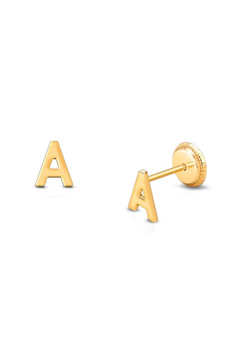 14K Gold Initial Studs Screw Back Earrings
