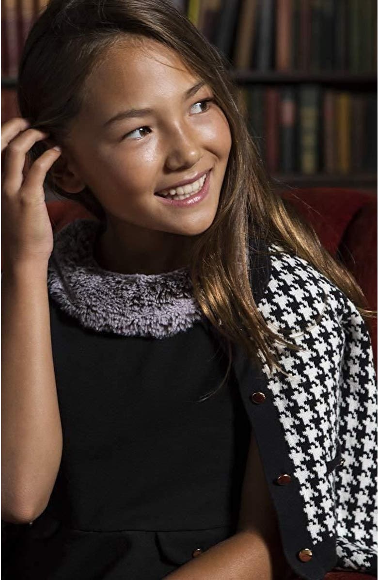 Hope & Henry Girls' Fit and Flare Ponte Dress with Faux Fur, Toddler, Alternate, color,