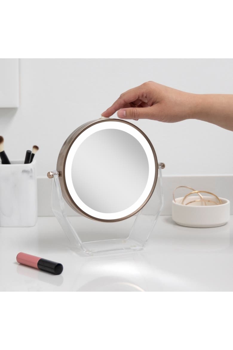 Lighted Makeup Mirror with Magnification & Swivel, Alternate, color, Rose Gold