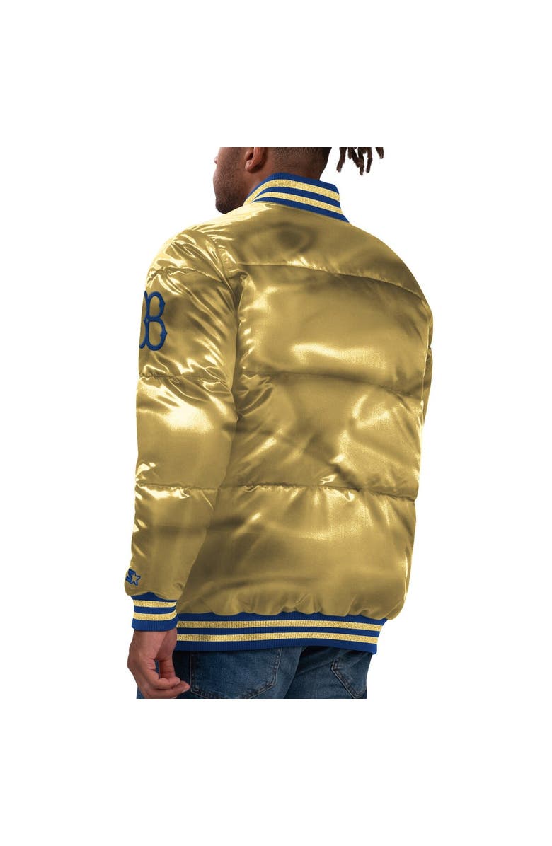 STARTER Men's Starter Gold Brooklyn Dodgers Cooperstown Collection Bronx Satin Full-Snap Bomber Jacket, Alternate, color, Gold