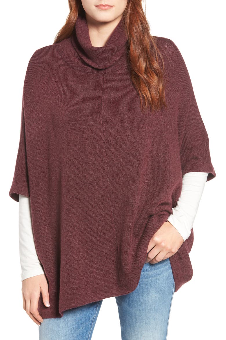 Cowl Neck Sweater Poncho, Main, color, BURGUNDY FIG