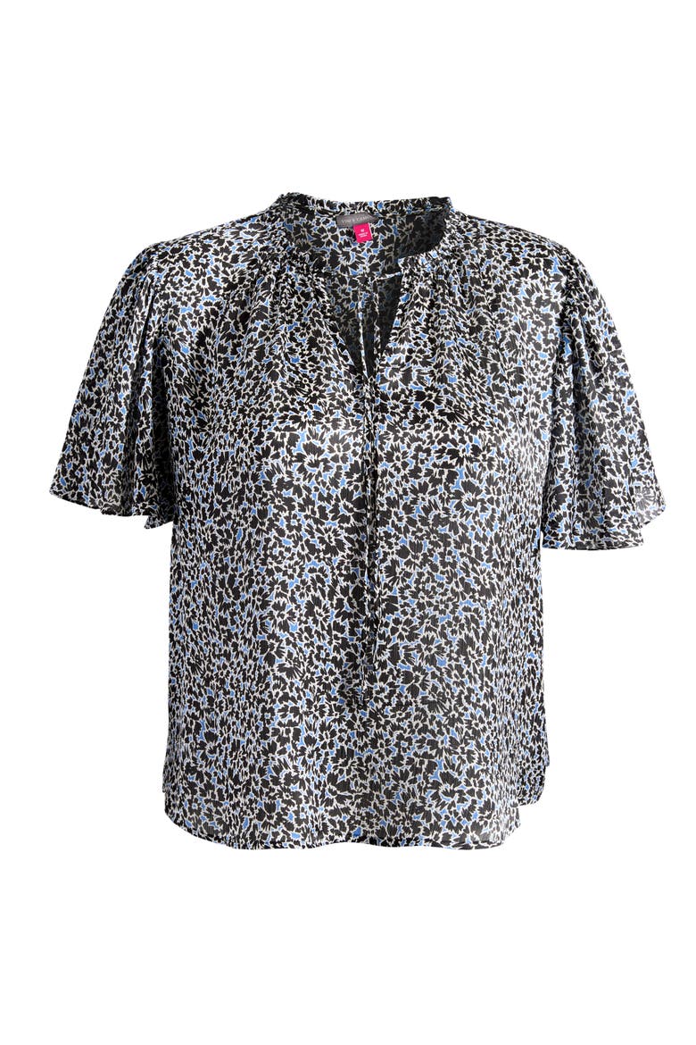 Floral Tie Neck Top, Alternate, color, CLASSIC BLUE
