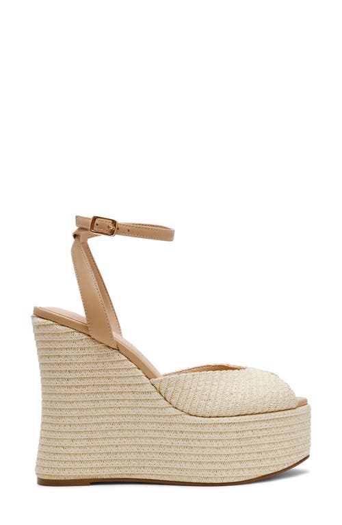 Steve Madden Wanona Ankle Strap Peep Toe Platform Wedge Sandal In Nat Raffia