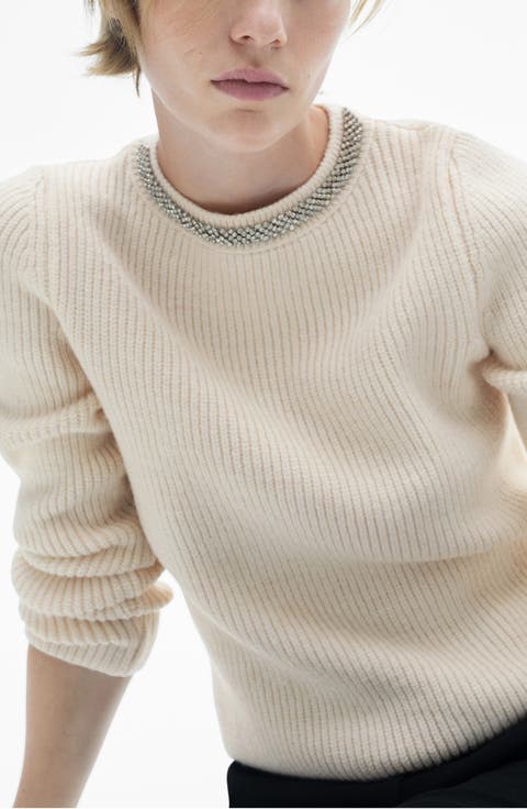 Strass Rhinestone Embellished Crewneck Sweater